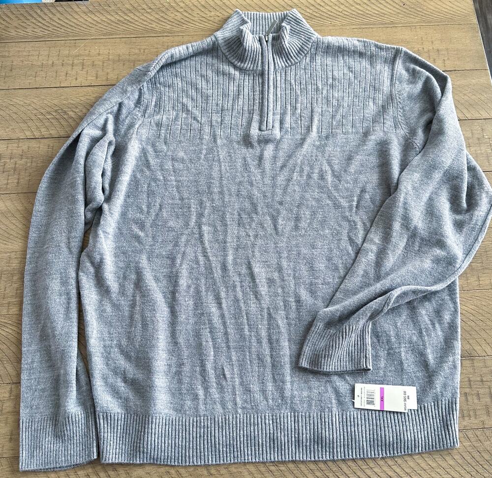 Geoffrey Beene Gray Quarter Zip Sweater XXL Mens NWT